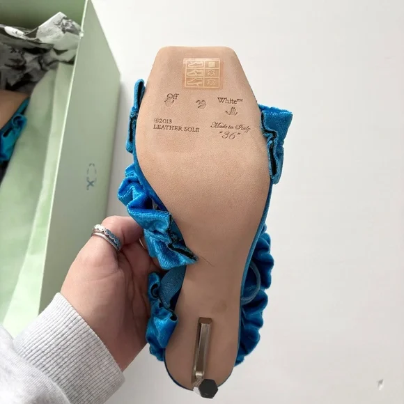 Off White allen curtain velvet ruffle sandals - Picture 7 of 13